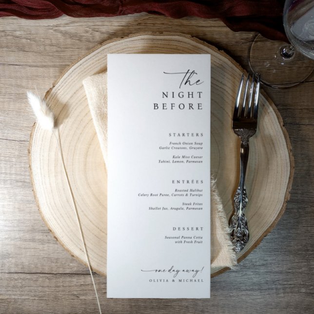 Menu Jantar da Véspera do Casamento (The night before wedding rehearsal dinner menus featuring simple elegant handwriting)