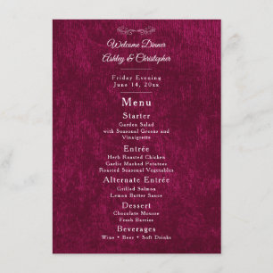 Menu Jantar de Boas-Vindas Elegante em Veludo Burgundy