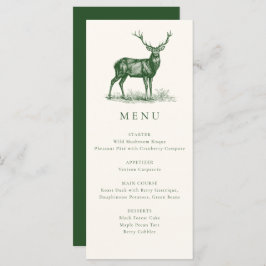 Menu Jantar de Caça Elegante Rústico Veado Outono Verde