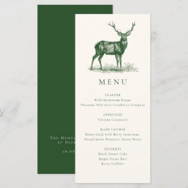 Menu Jantar de Caça Rústico Elegante Veado Outono Verde