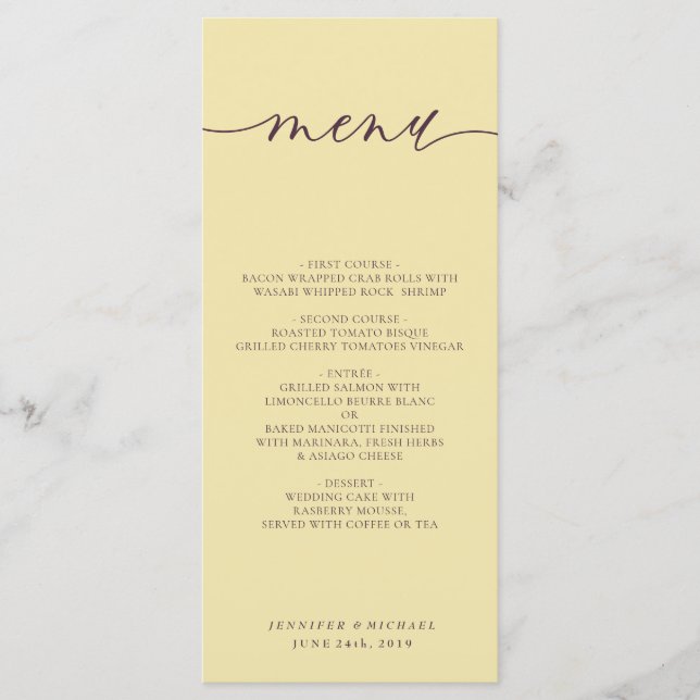 Menu Jantar de Casamento com Rótulo de Figos e Champanh (Frente)