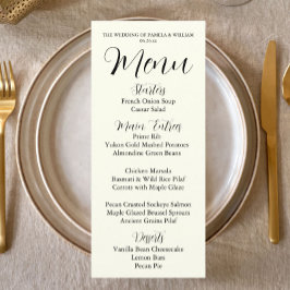 Menu Jantar de Casamento de Cor de Marfim Estilo Simple
