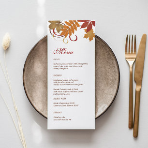Menu Jantar de Casamento de Folhas Caindo Rústico