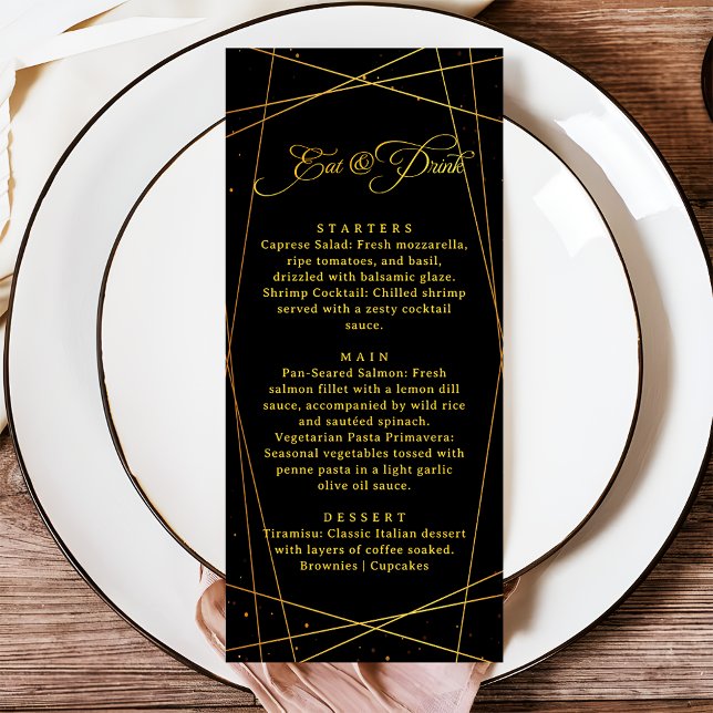 Menu Jantar de Casamento de Luxo com Tema Geométrico Pr (Criador carregado)