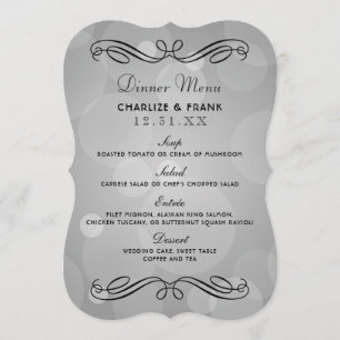 Menu Jantar de casamento elegante em cinza platina e pr