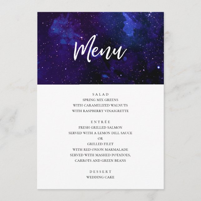 Menu Jantar de casamento espacial. Estrelas noturnas. A (Frente)