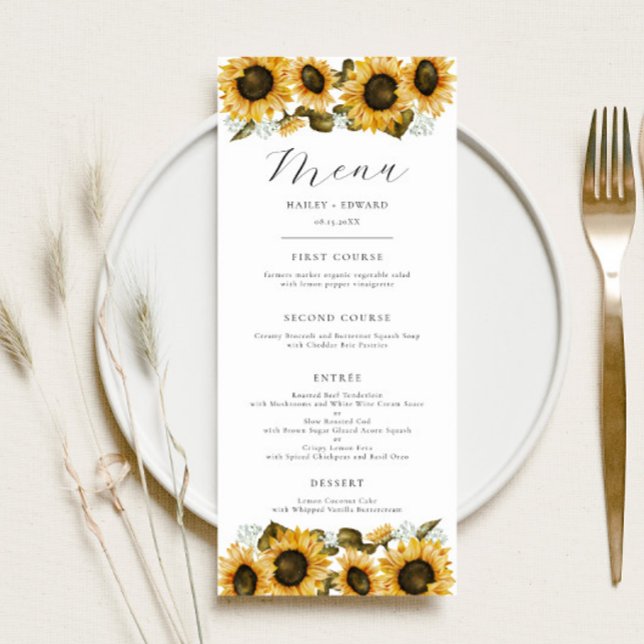 Menu Jantar de Casamento Floral de Girassóis (Criador carregado)