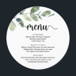 Menu Jantar de Casamento Fora da Igreja Moderno Rústico<br><div class="desc">Eucalipto Moderno Rústico, Formatos de Placas Redondas, Cardápio de Jantar de Casamento Fora da Igreja, almoço ou brunch. Um cartão de menu perfeito para o seu grande dia. Você pode alterar as cores da fonte do script e alterar o conteúdo e as fontes do menu para atender às suas necessidades....</div>