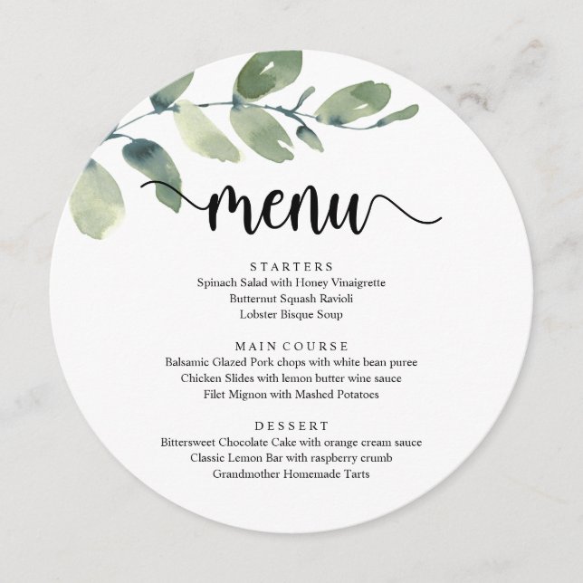 Menu Jantar de Casamento Fuga Romântica Moderno Rústico (Frente)