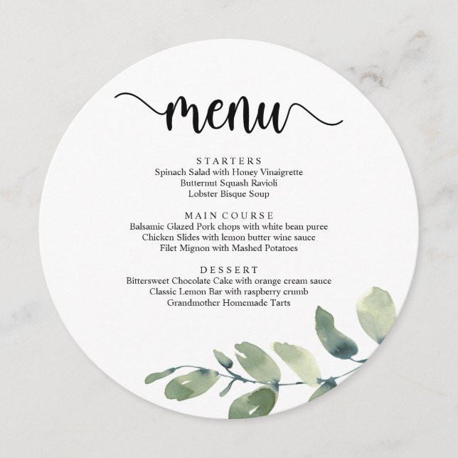 Menu Jantar de Casamento Fuga Romântica Moderno Rústico (Frente)