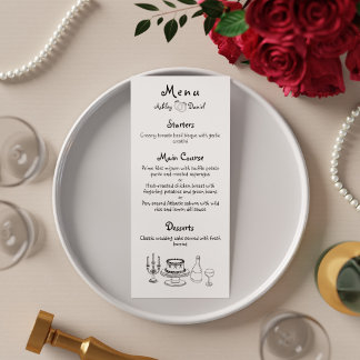 Menu Jantar de Casamento Minimalista Preto e Branco Doo