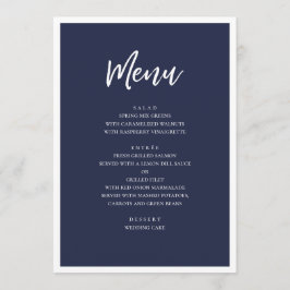 Menu Jantar de casamento moderno da marinha. Azul minim