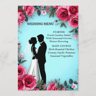 Menu Jantar de Casamento Romântico Azul Rosa 🌸
