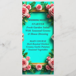 Menu Jantar de Casamento Romântico Turquesa Rosa 🌸