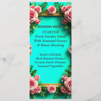 Menu Jantar de Casamento Romântico Turquesa Rosa 🌸