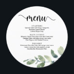 Menu Jantar de Casamento Simples Moderno Rústico Eucali<br><div class="desc">Moderno Rústico Eucalipto,  Luzes de Corda,  Formatos de Placas Redondas,  Cardápio de Jantar de Casamento Simples. Um menu de bar perfeito para o seu grande dia. Você pode alterar as cores da fonte do script e alterar o conteúdo e as fontes do menu para atender às suas necessidades.</div>