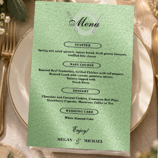 Menu Jantar de Ensaios Formal em Verde Sage para Casame