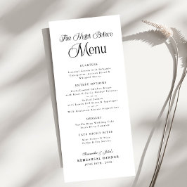 Menu Jantar de Ensaios Moderno e Elegante da Véspera