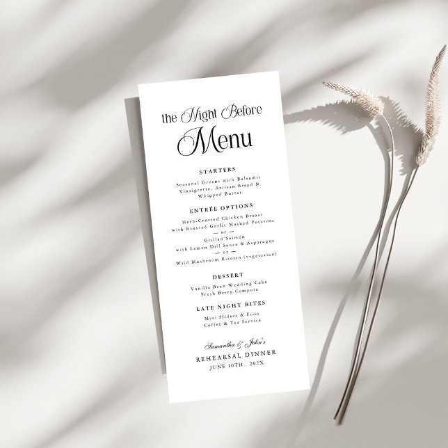 Menu Jantar de Ensaios Moderno e Elegante 'The Night Be (Criador carregado)