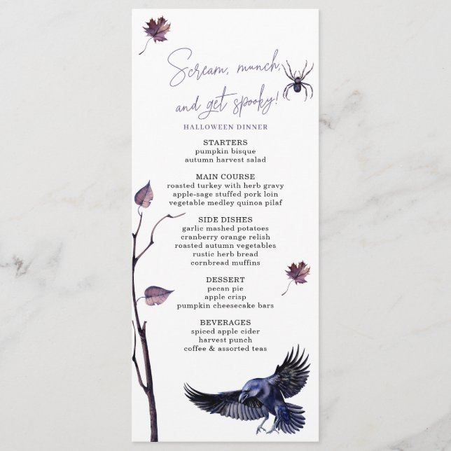 Menu Jantar de festa de Halloween da Elegant Plum & Bla (Frente)