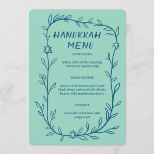 Menu Jantar de festa de Hanukkah com botânica delicada 