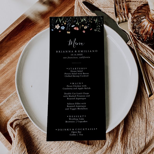 Menu Jantar de flores silvestres no jardim colorido (Criador carregado)