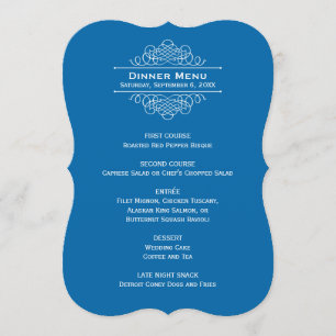 Menu Jantar de Monograma de Casamento Azul Clássico Ele