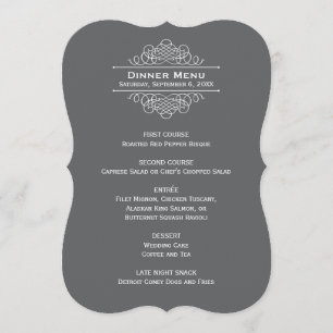 Menu Jantar de Monograma de Casamento Cinza Carvão Eleg