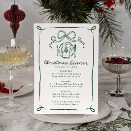Menu Jantar de Natal com Arco Verde Desenhado à Mão Cap