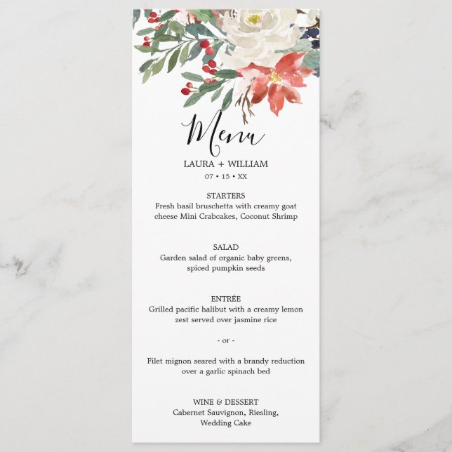 Menu Jantar de Natal com Frutas e Florais de Azevinho d (Frente)