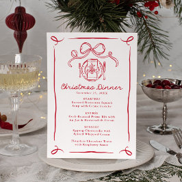 Menu Jantar de Natal com Laço Vermelho Desenhado à Mão