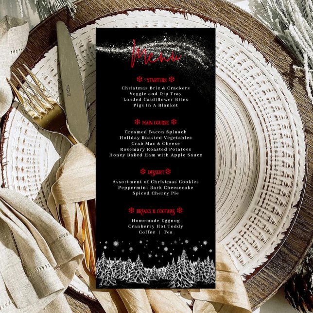 Menu Jantar de Natal de Férias de Inverno (Winter Christmas Dinner Black Menu)
