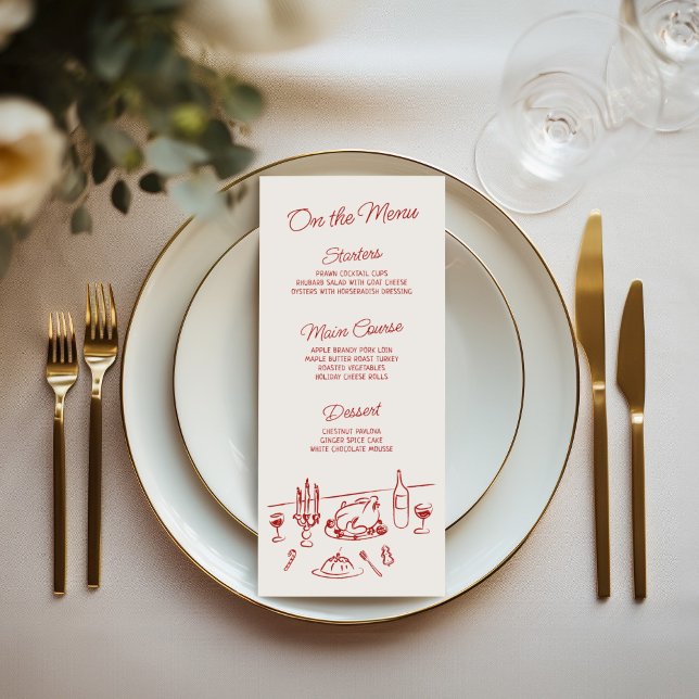 Menu Jantar de Natal Desenhado à Mão Caprichoso (Criador carregado)