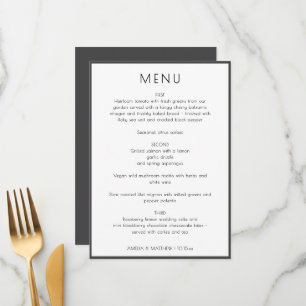Menu Jantar de Noite de Noiva Simples Branco Moderno Mi