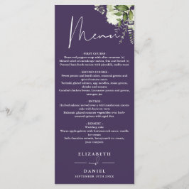 Menu Jantar de Noiva com Monograma Floral Roxo
