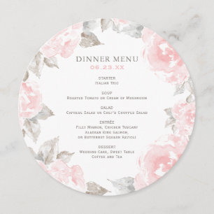 Menu Jantar de Noiva com Rosa Floral Rosa Vintage em Aq