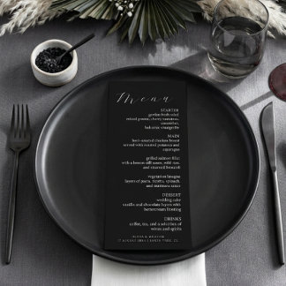 Menu Jantar de Noiva Elegante Preto Minimalista