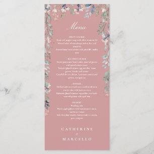 Menu Jantar de Noiva Floral Rosa Poenta com Flores Silv