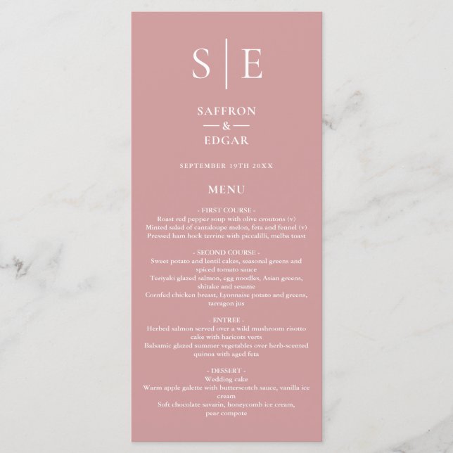 Menu Jantar de Noiva Rosa Poeira Monograma (Frente)