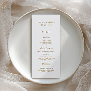 Menu Jantar de Noivado com Letra Formal Dourada Minimal