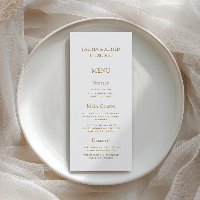 Menu Jantar de Noivado com Letra Formal Dourada Minimal (Criador carregado)