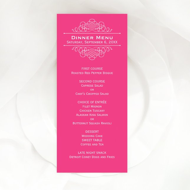 Menu Jantar de Noivado Rosa Quente Elegante (Criador carregado)