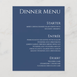 Menu Jantar e Beber Casamento - Azul Escuro e Bran
