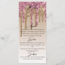 Menu Jantar Elegante Personalizado com Brilho Rosa Dour