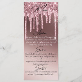 Menu Jantar Elegante Personalizado com Glitter Rosa Esc