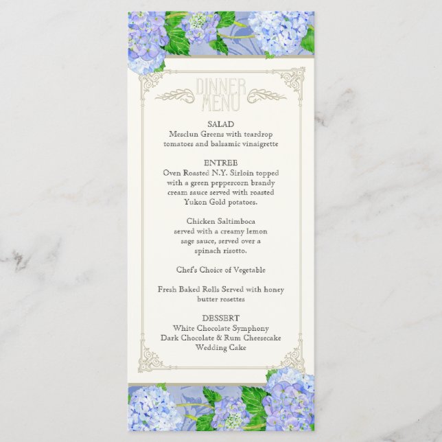 Menu janto Blue Hydrangea Lace Formal (Frente)