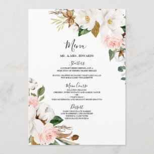 Menu Janto Blush White Floral Casamento ou Ensaio