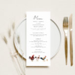 Menu Janto Boho Chicken Wedding<br><div class="desc">Cartão de menu de janto de casamento russo e boho com ilustração aquosa de galinhas.</div>