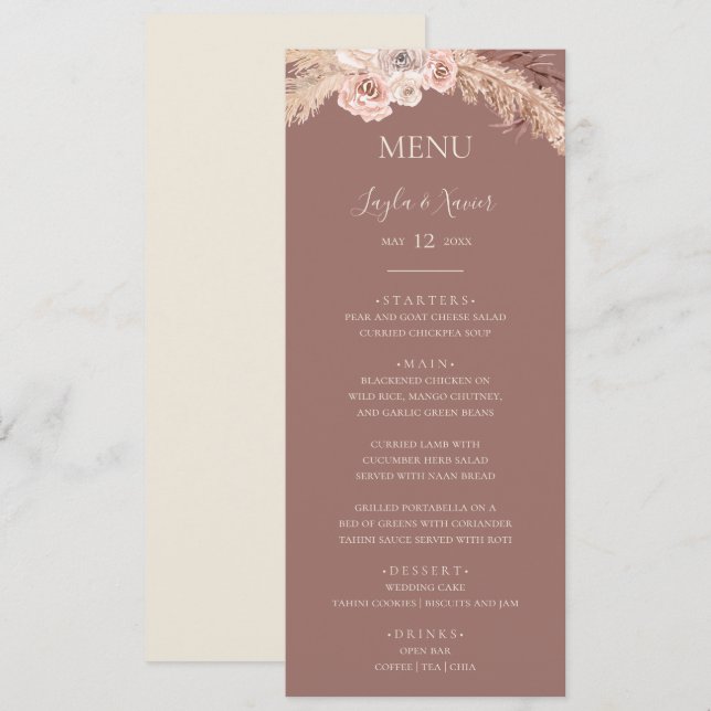 Menu Janto Boho Tropical Botânica Dusty Rosa (Frente/Verso)