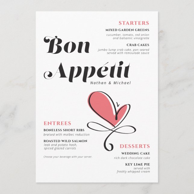 Menu Janto Bon Appetit Wedding Coração Salmão (Frente)